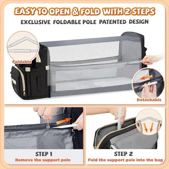 NWOT Black Diaper Backpack w/Changing or Napping Station - Picture 4 of 5